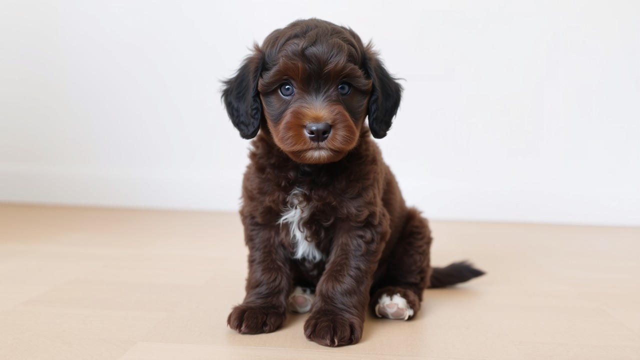 Lockiger pudelwelpe suesses hundebild